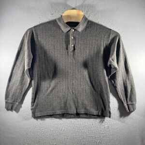 3176 | Vintage Naturalife Ribbed Long Sleeve Polo Gray Cotton Gorpcore Men M